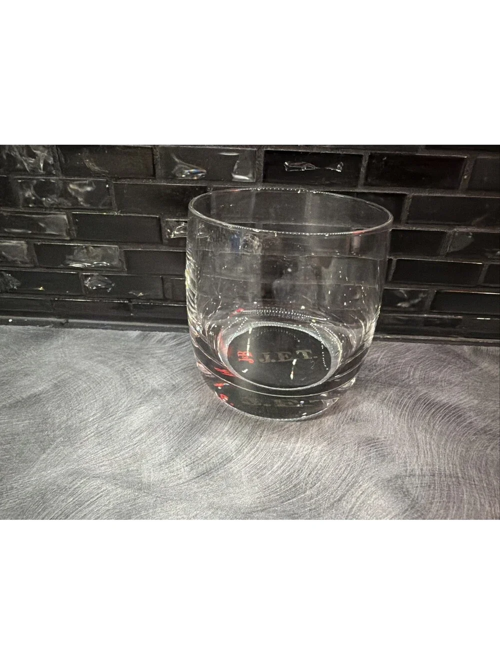 J & B J.E.T.  SCOTCH WHISKY  BLACK BOTTOM LOGO DRINKING GLASS 3.25